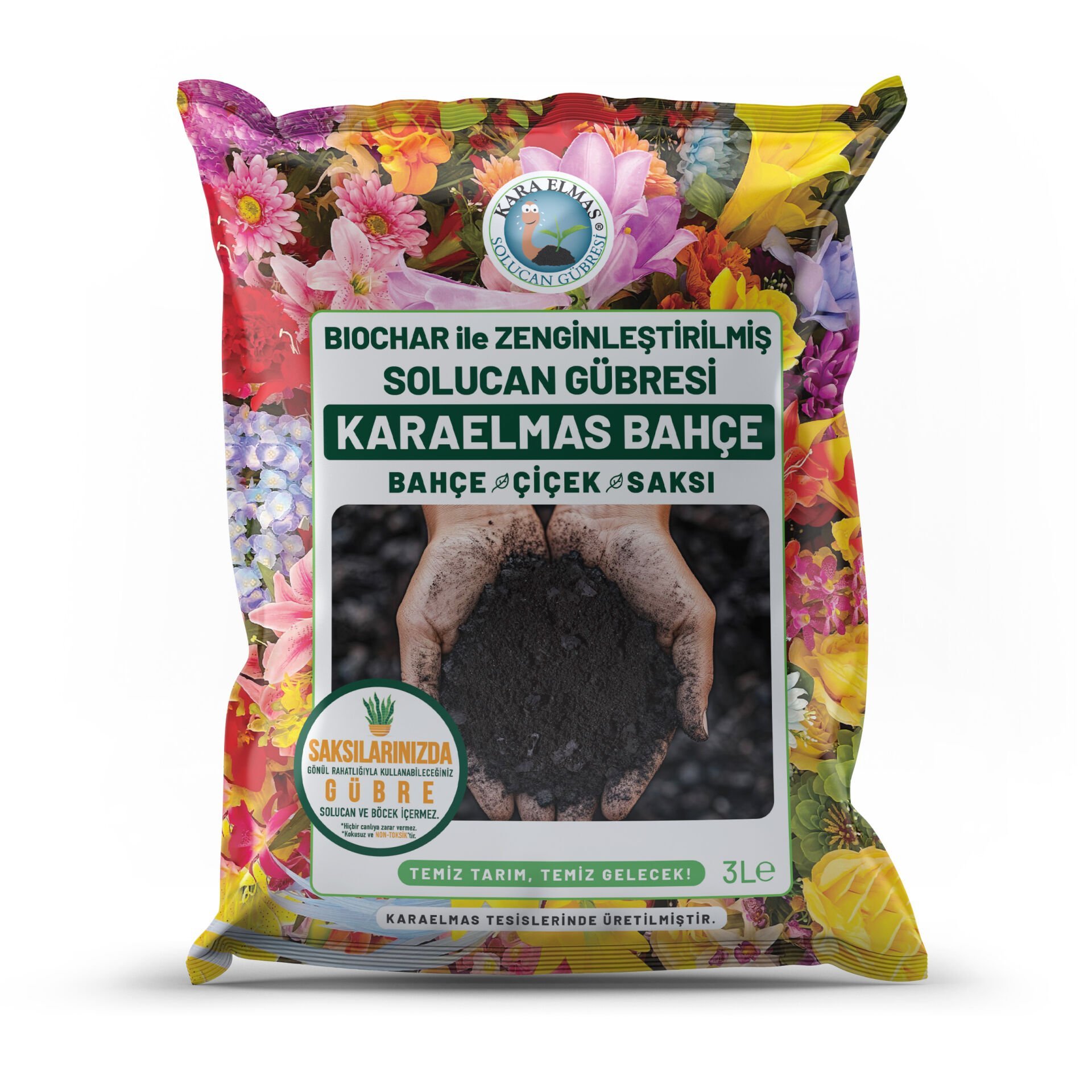 Karaelmas Bahçe | Biochar ile Zenginleştirilerek Üretilen Solucan Gübresi - 3 L